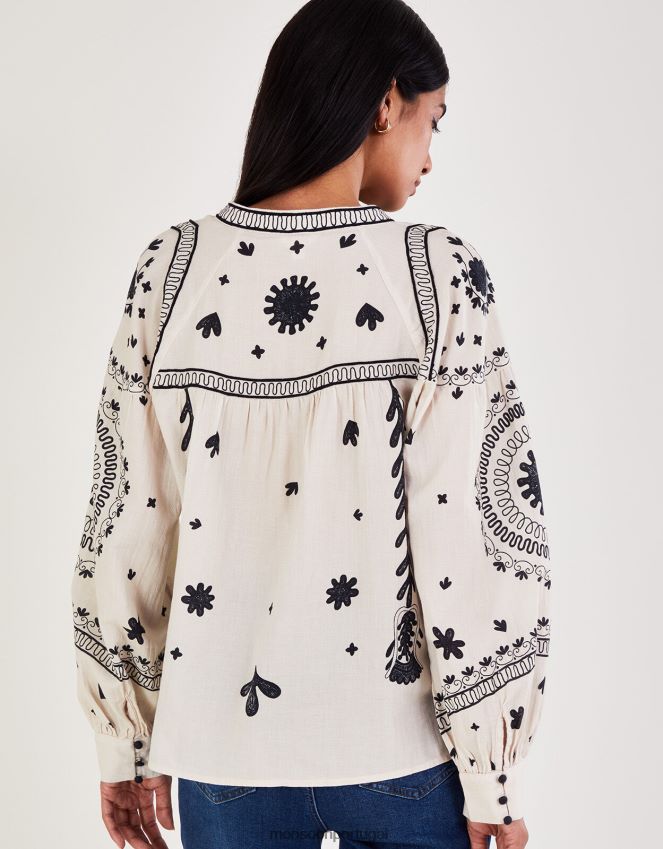 roupas blusa floral Monsoon mulheres marfim RPLH8F43