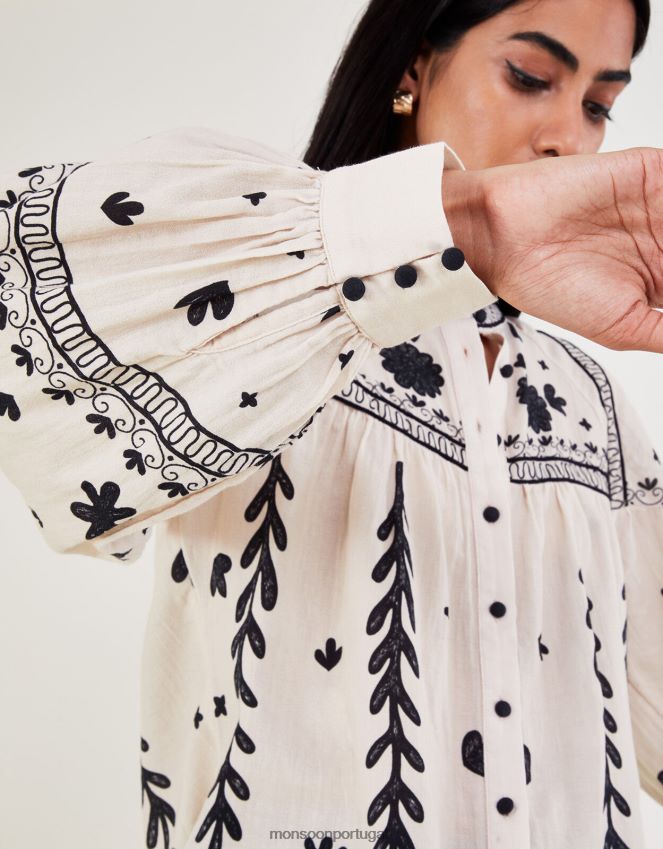 roupas blusa floral Monsoon mulheres marfim RPLH8F43