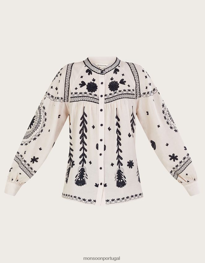 roupas blusa floral Monsoon mulheres marfim RPLH8F43