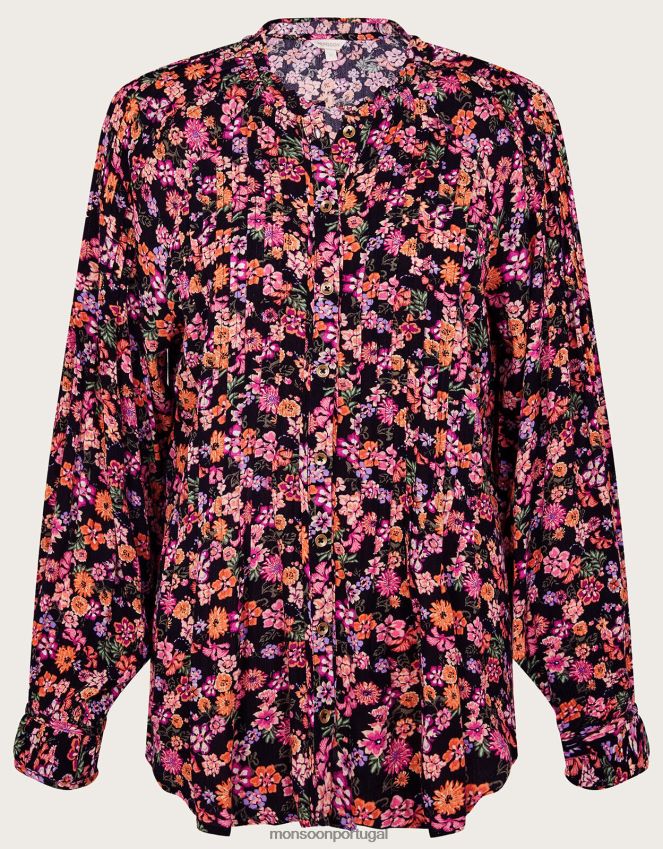 roupas blusa floral pintuck ditsy em lenzing ecovero Monsoon mulheres laranja RPLH8F251