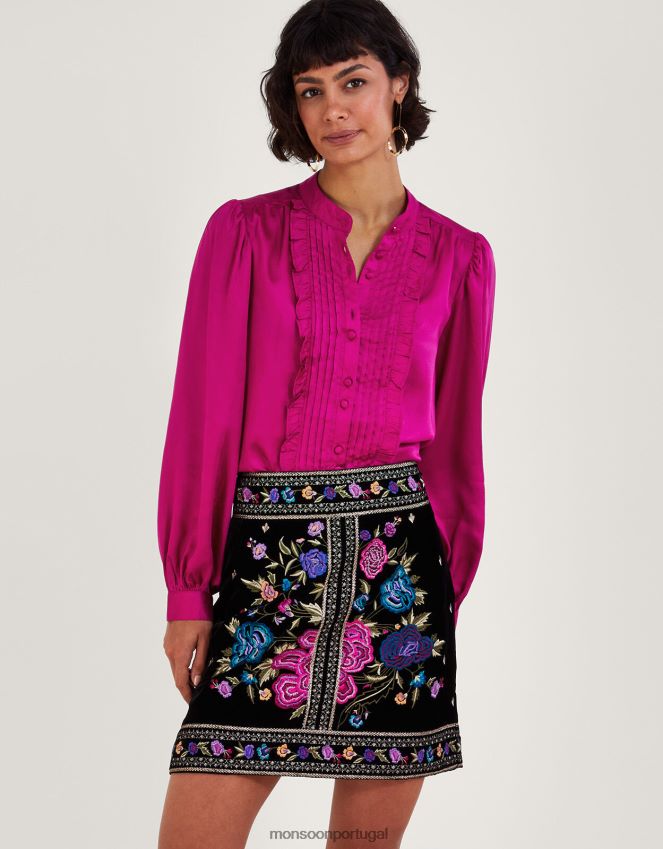 roupas blusa lana com babados Monsoon mulheres rosa RPLH8F66