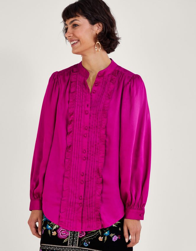 roupas blusa lana com babados Monsoon mulheres rosa RPLH8F66