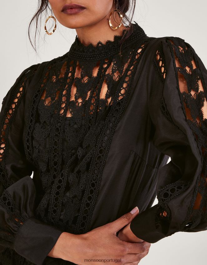 roupas blusa lola borboleta Monsoon mulheres preto RPLH8F101