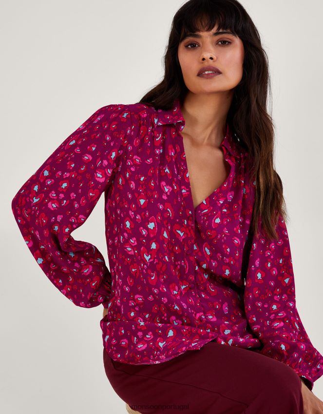 roupas blusa sara com estampa animal Monsoon mulheres rosa RPLH8F42