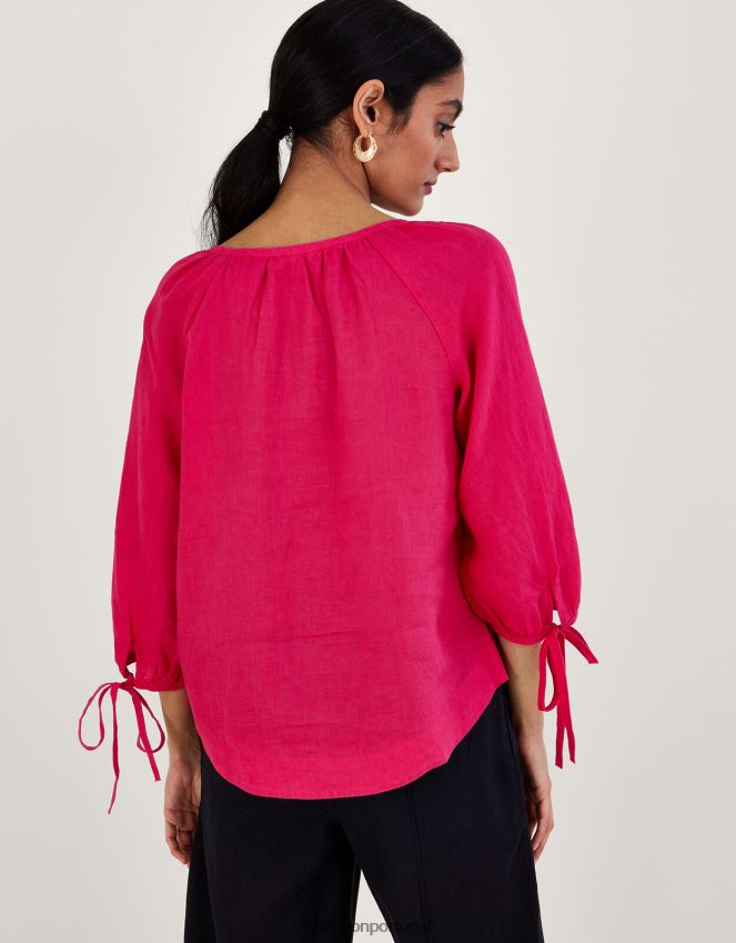 roupas botão de gravata na blusa de linho Monsoon mulheres rosa RPLH8F356