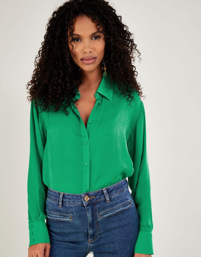 roupas botão saskia através da blusa de cetim Monsoon mulheres verde RPLH8F644