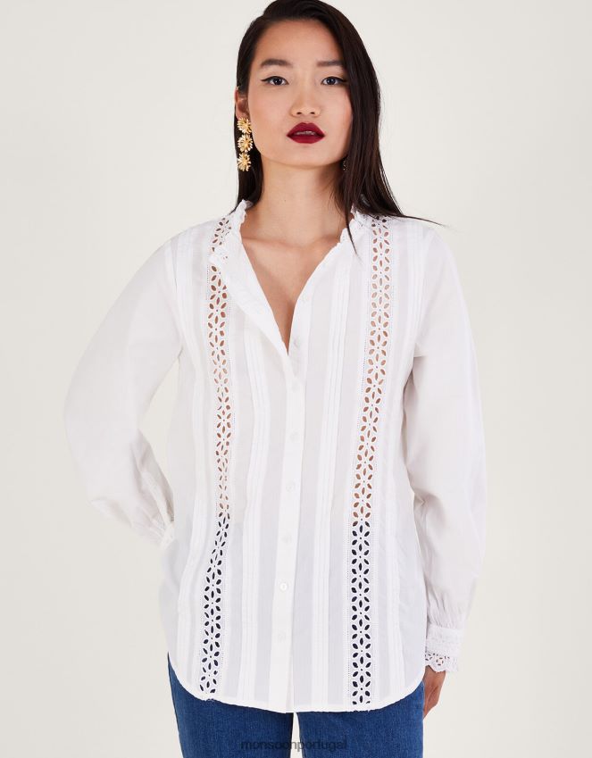roupas camisa bordada Monsoon mulheres branco RPLH8F132