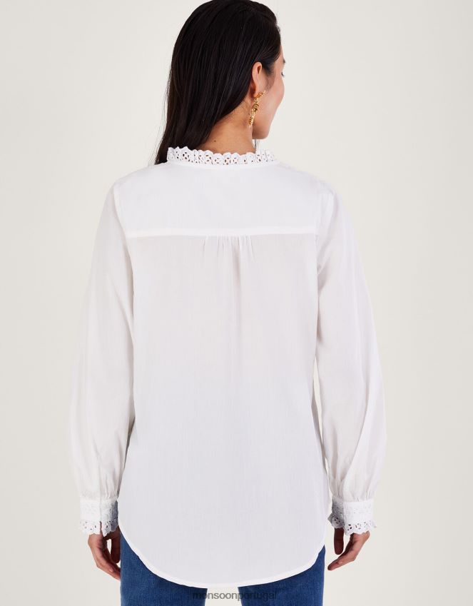 roupas camisa bordada Monsoon mulheres branco RPLH8F132