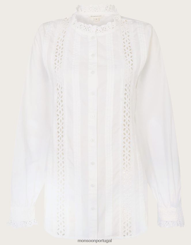 roupas camisa bordada Monsoon mulheres branco RPLH8F132