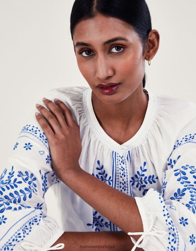 roupas camisa bordada Monsoon mulheres branco RPLH8F192