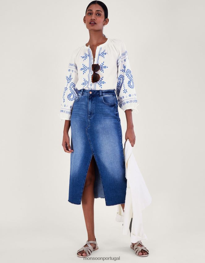 roupas camisa bordada Monsoon mulheres branco RPLH8F192