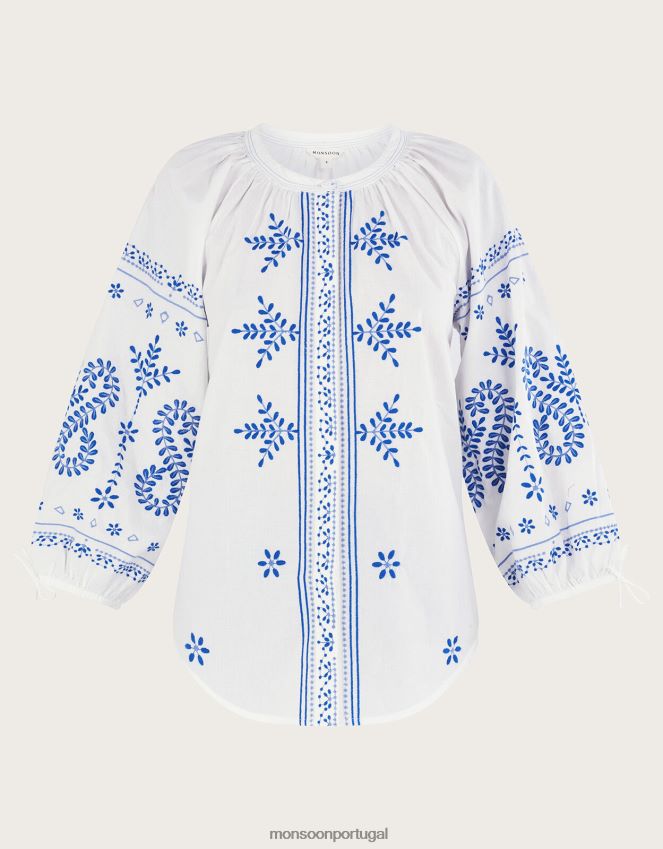 roupas camisa bordada Monsoon mulheres branco RPLH8F192