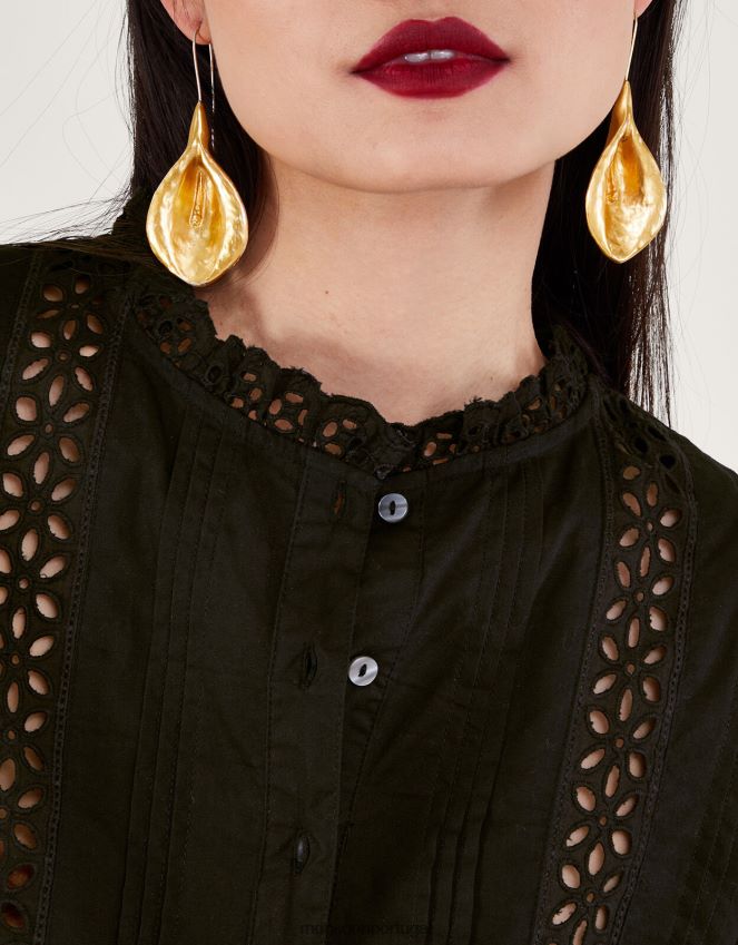 roupas camisa bordada Monsoon mulheres preto RPLH8F22