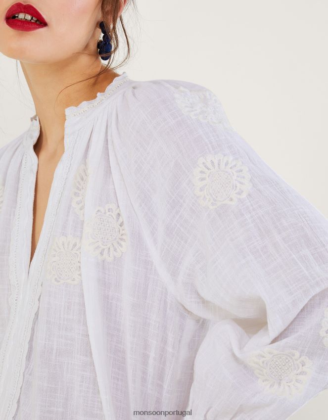 roupas camisa com detalhes bordados Monsoon mulheres branco RPLH8F867