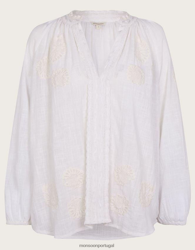 roupas camisa com detalhes bordados Monsoon mulheres branco RPLH8F867