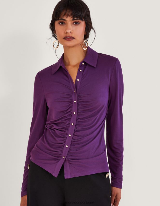 roupas camisa de jérsei franzida Monsoon mulheres roxo RPLH8F40