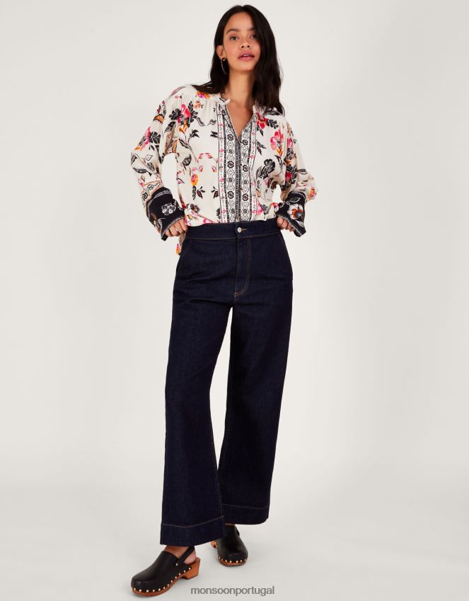 roupas camisa floral Monsoon mulheres marfim RPLH8F27