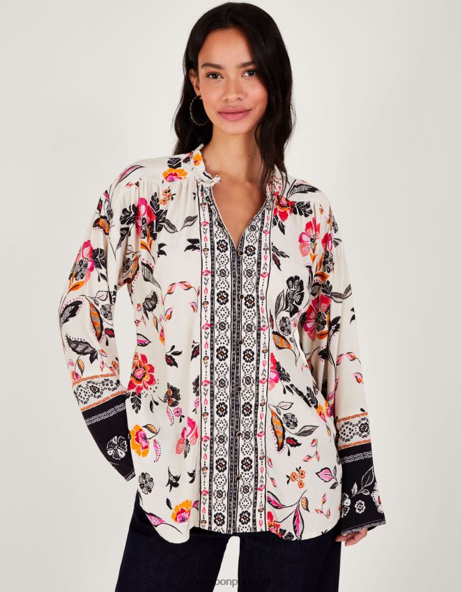roupas camisa floral Monsoon mulheres marfim RPLH8F27