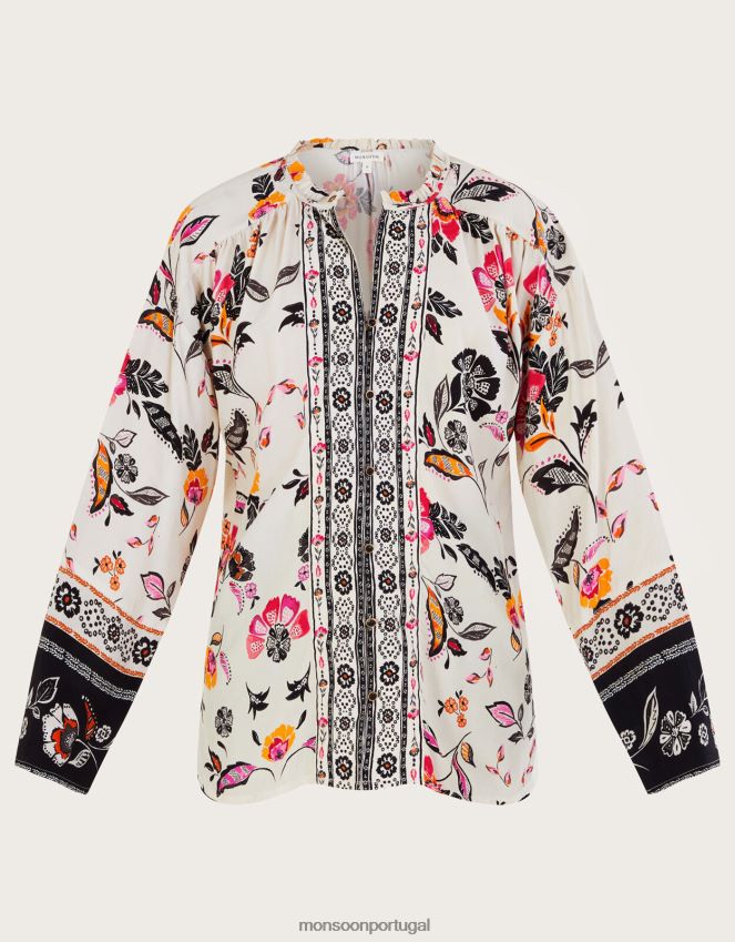 roupas camisa floral Monsoon mulheres marfim RPLH8F27