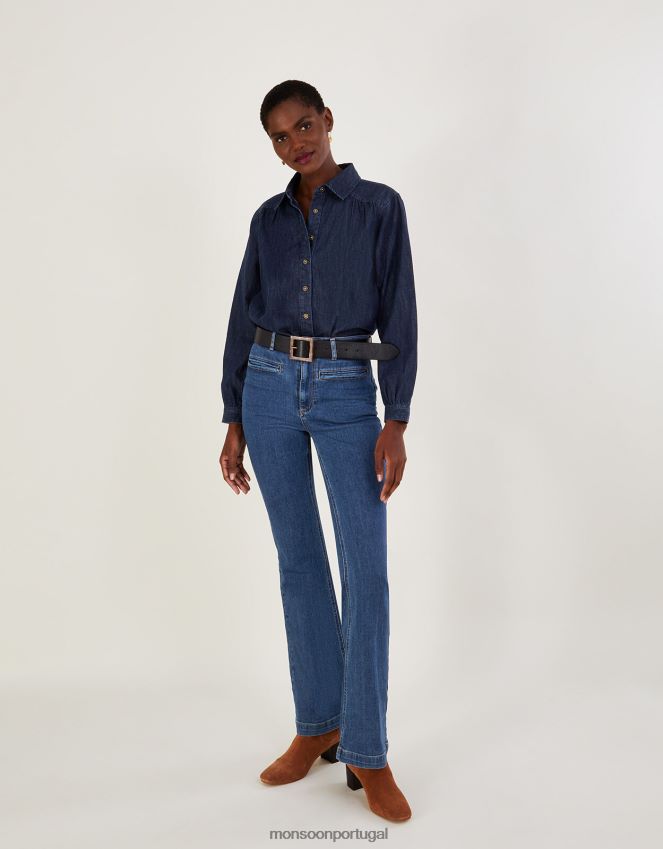 roupas camisa jeans em algodão sustentável Monsoon mulheres azul (índigo) RPLH8F1040