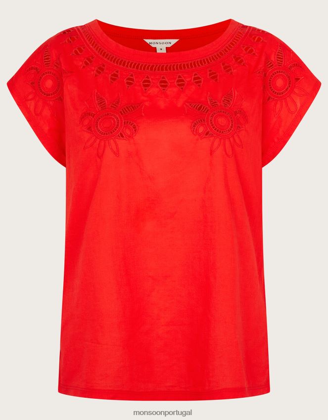 roupas camiseta com recorte floral Monsoon mulheres vermelho RPLH8F320