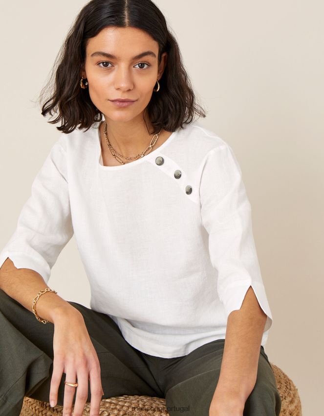 roupas camiseta espinhel em jacarandá em linho puro Monsoon mulheres branco RPLH8F588