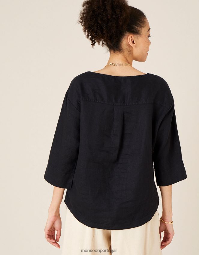 roupas camiseta espinhel em jacarandá em linho puro Monsoon mulheres preto RPLH8F575