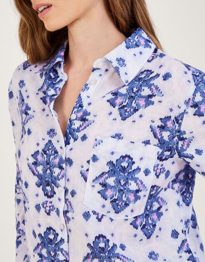 roupas laurie ikat botão através da camisa de linho Monsoon mulheres azul RPLH8F845
