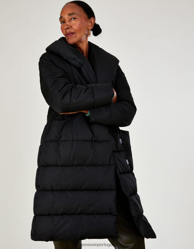 roupas Casaco acolchoado com detalhe de ponto stephie em poliéster reciclado Monsoon mulheres preto RPLH8F417