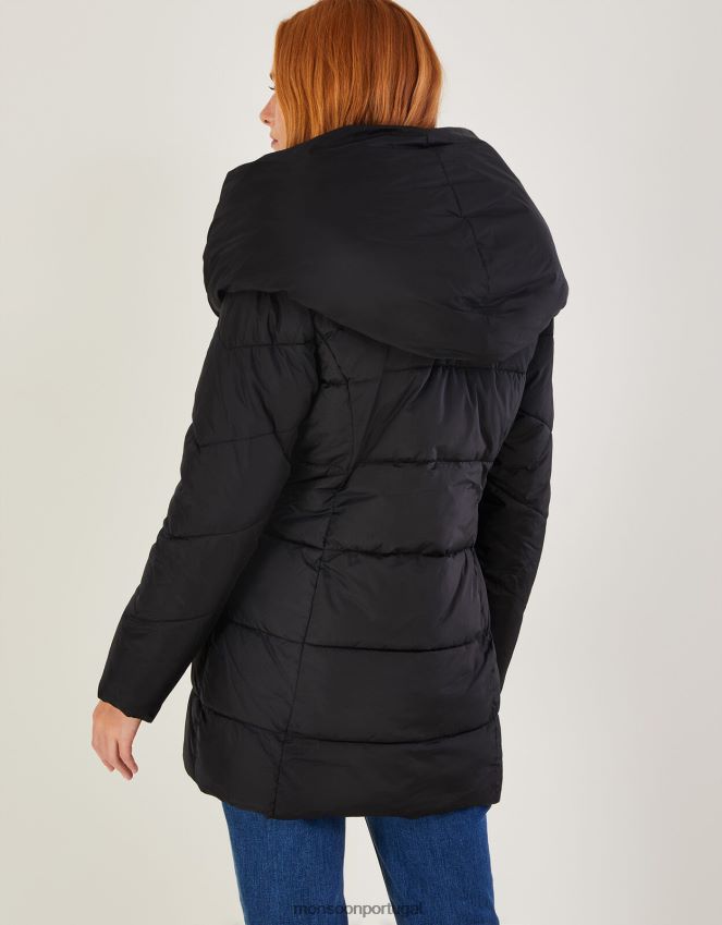 roupas Laura casaco curto acolchoado em poliéster reciclado Monsoon mulheres preto RPLH8F601