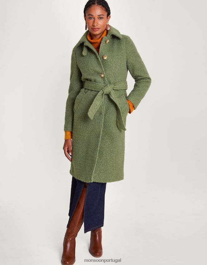roupas blair boucle casaco com cinto simples Monsoon mulheres verde RPLH8F445