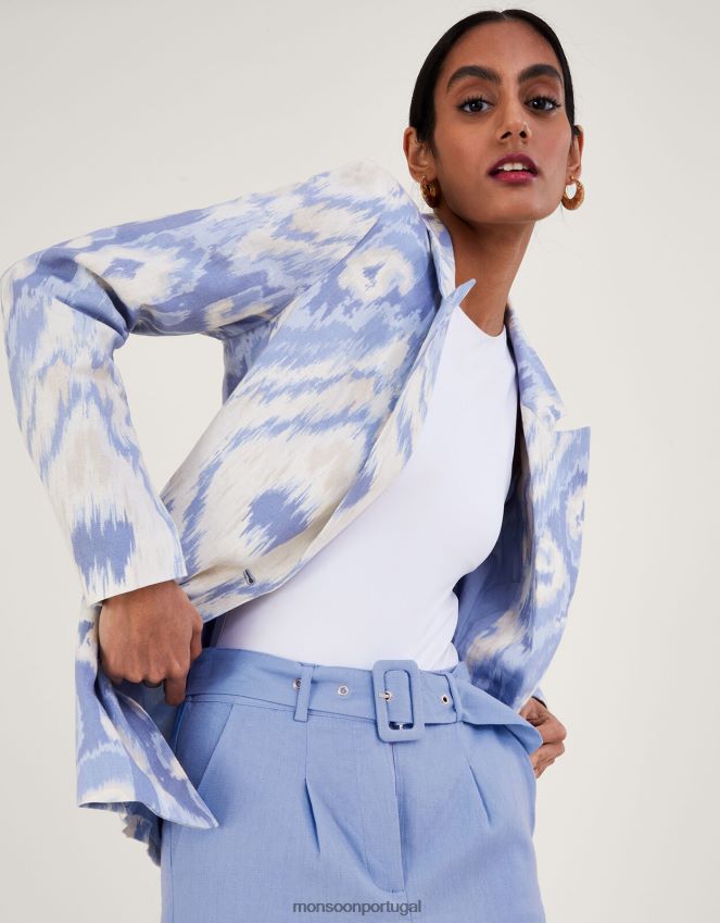 roupas blazer peggy em mescla de linho Monsoon mulheres azul RPLH8F596