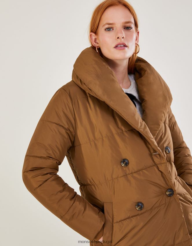 roupas casaco acolchoado com gola xale shannon Monsoon mulheres camelo (caramelo) RPLH8F632