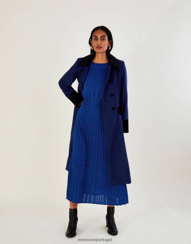 roupas casaco com acabamento em veludo Monsoon mulheres azul RPLH8F519