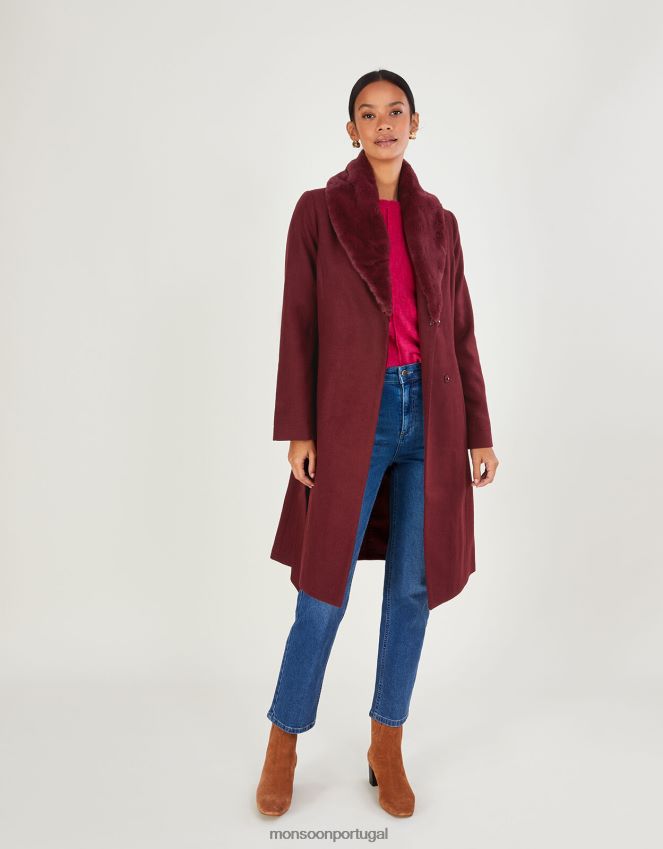 roupas casaco com gola de pele rufus e poliéster reciclado Monsoon mulheres vinho tinto) RPLH8F852