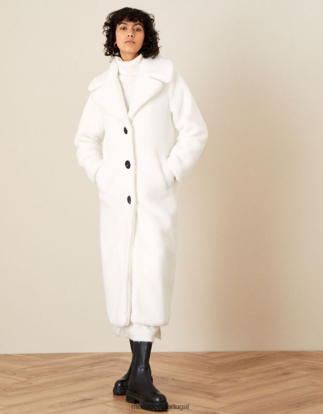 roupas casaco de pelúcia longo Trinity Monsoon mulheres marfim RPLH8F722