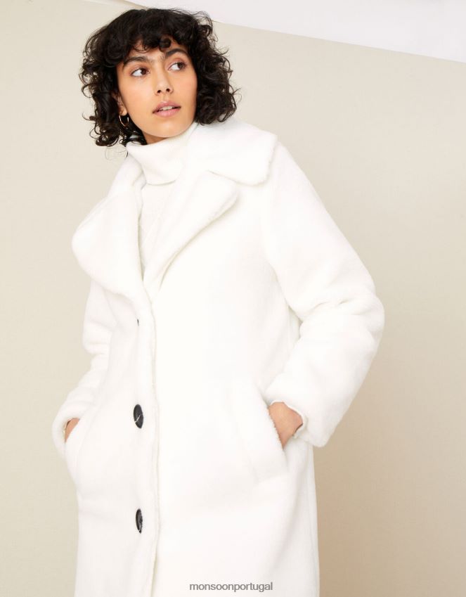 roupas casaco de pelúcia longo Trinity Monsoon mulheres marfim RPLH8F722