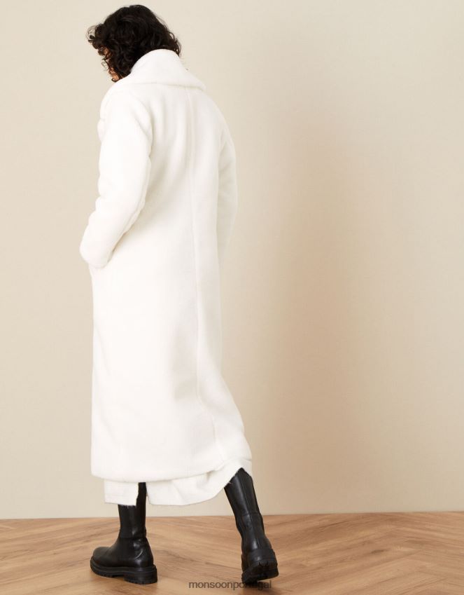 roupas casaco de pelúcia longo Trinity Monsoon mulheres marfim RPLH8F722