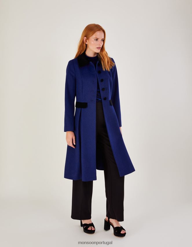 roupas casaco de ópera opala em mistura de lã Monsoon mulheres azul RPLH8F586