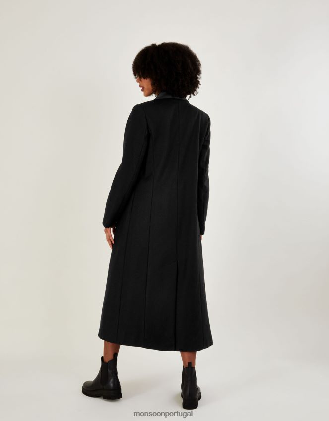 roupas casaco de smoking longo rico em lã tallulah Monsoon mulheres preto RPLH8F431