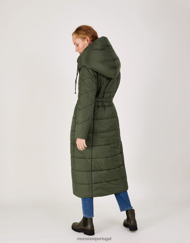 roupas casaco maxi acolchoado com cinto lorena Monsoon mulheres verde RPLH8F384