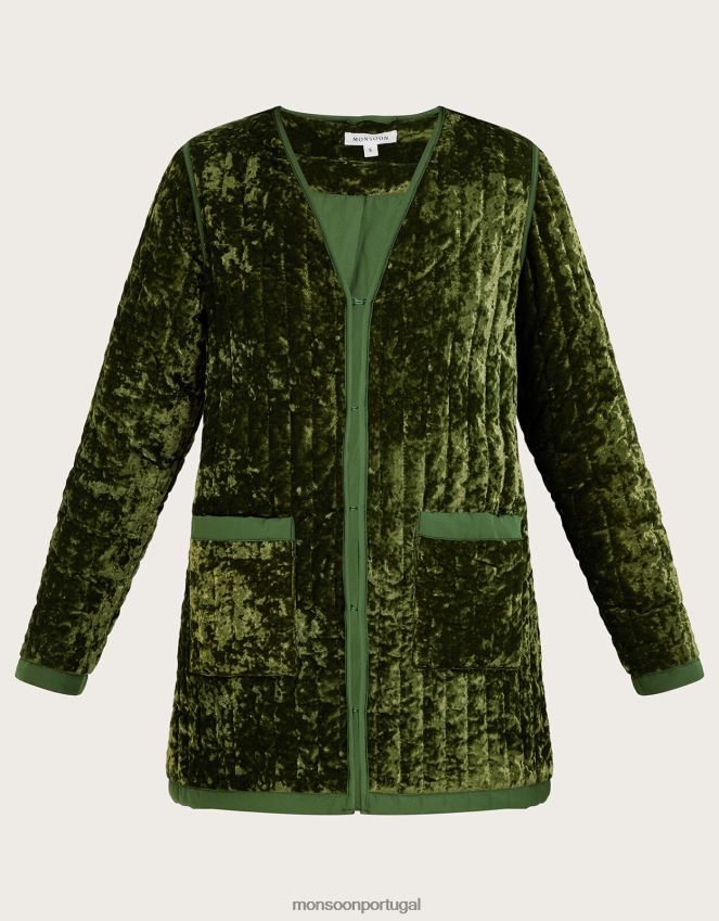 roupas jaqueta acolchoada de veludo Monsoon mulheres verde RPLH8F77