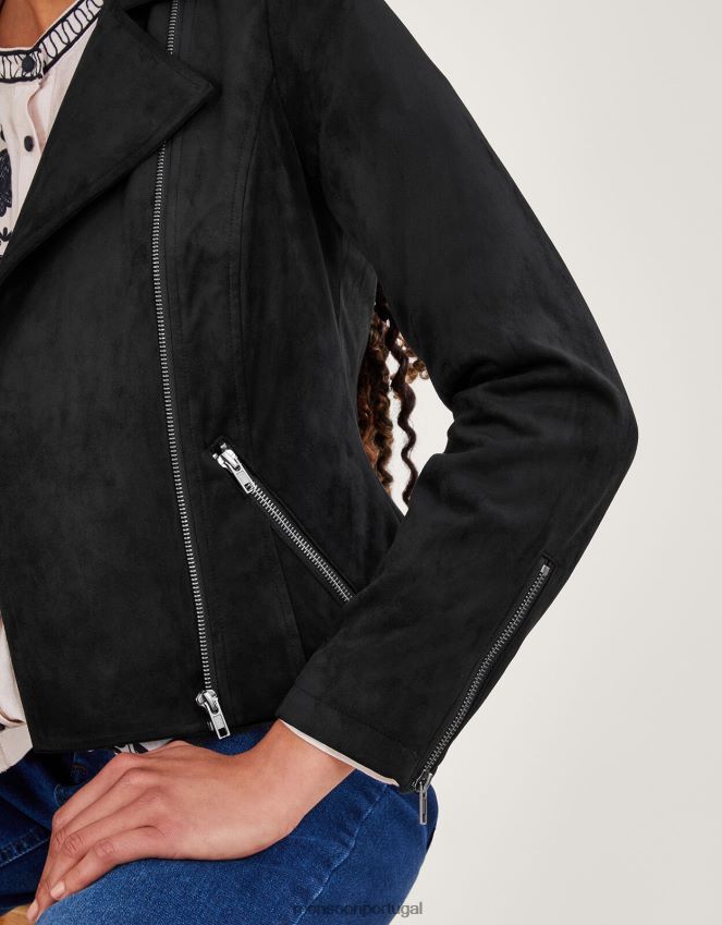 roupas jaqueta biker camurça Monsoon mulheres preto RPLH8F7