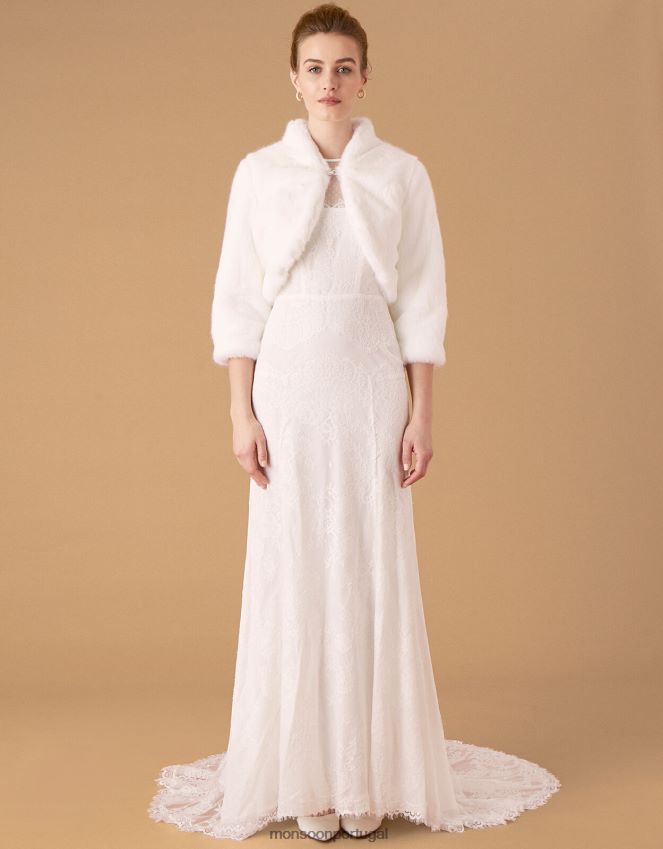 roupas jaqueta de noiva de pele sintética maria Monsoon mulheres marfim RPLH8F1173