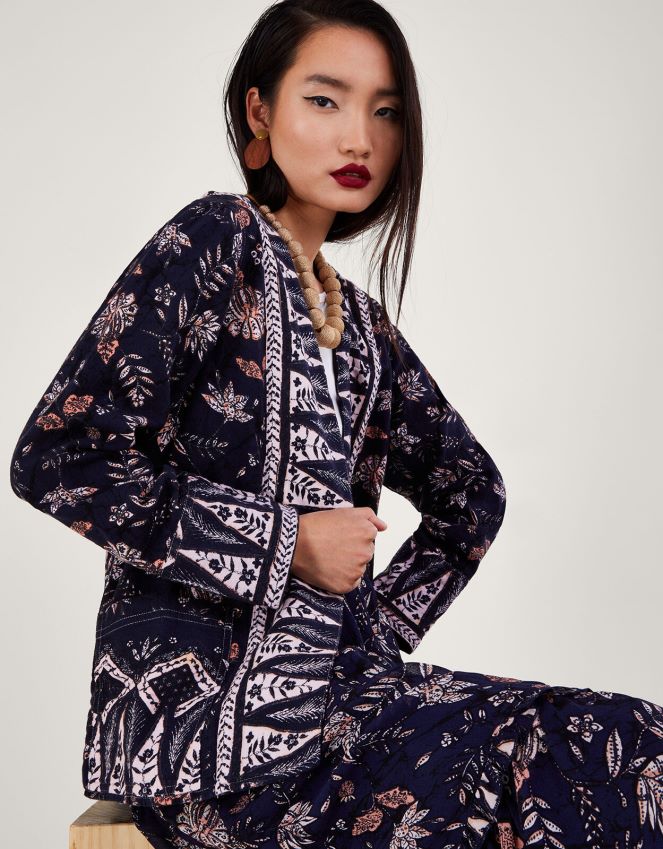 roupas jaqueta estampada de ponta a ponta Monsoon mulheres azul-marinho) RPLH8F170