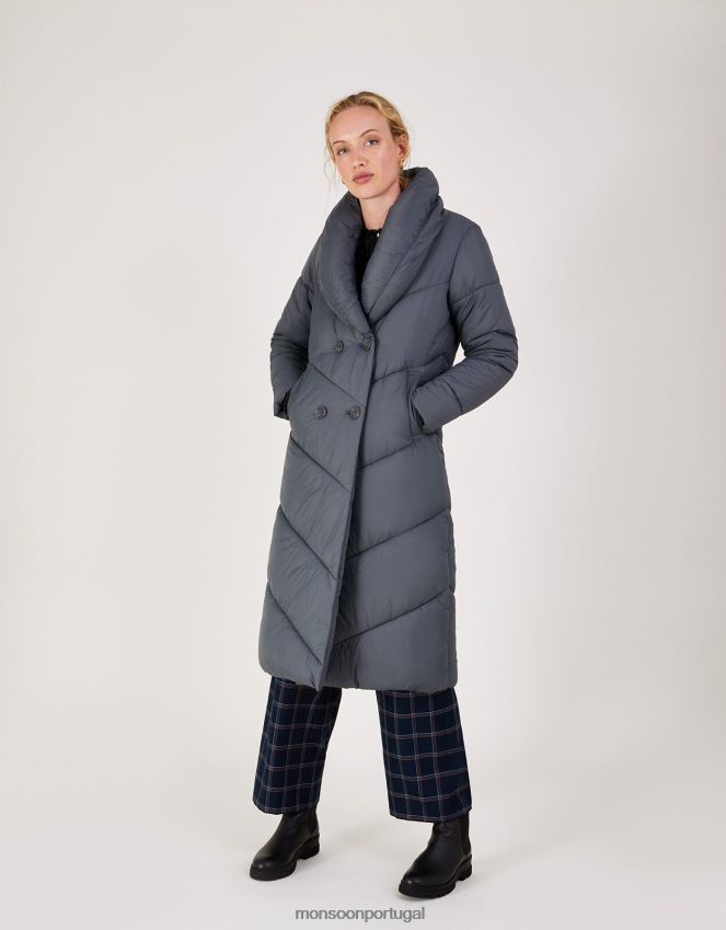 roupas maxi casaco acolchoado clara longline em poliéster reciclado Monsoon mulheres cinza (carvão) RPLH8F333
