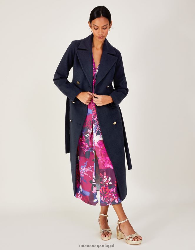 roupas sobretudo de lã com cinto lola Monsoon mulheres azul-marinho) RPLH8F584