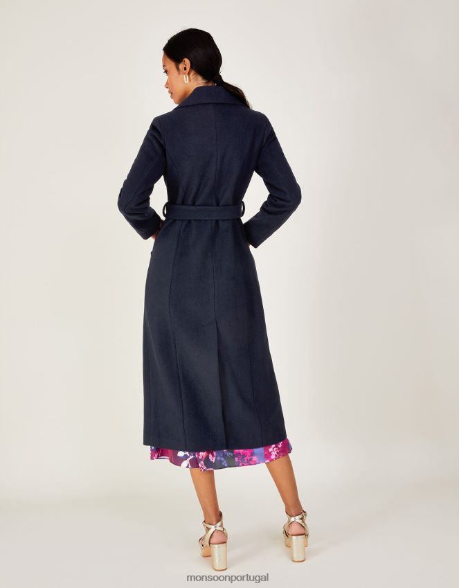 roupas sobretudo de lã com cinto lola Monsoon mulheres azul-marinho) RPLH8F584