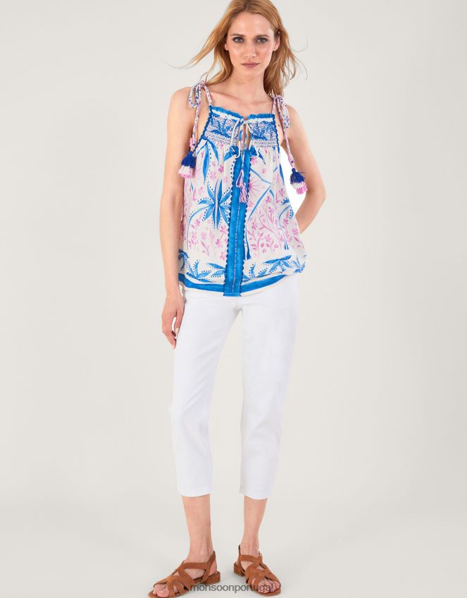 roupas Top cami com contas e estampa palma em Lenzing ecovero Monsoon mulheres azul RPLH8F107