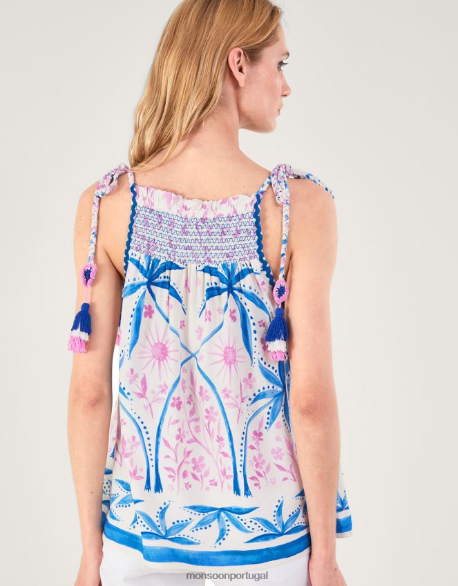 roupas Top cami com contas e estampa palma em Lenzing ecovero Monsoon mulheres azul RPLH8F107